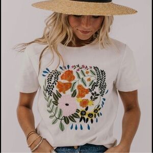 Floral Flower Embroidery Pattern Plant Print Graphic Shirt